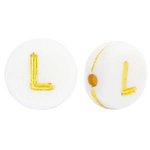 Acryl letterkralen letter L Wit goud 7mm - 10 stuks-Kralen-Kraaltjes van Renate