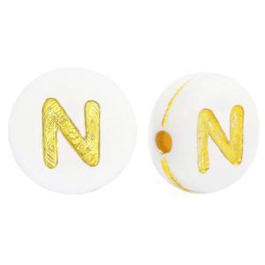 Acryl letterkralen letter N Wit goud 7mm - 10 stuks-Kralen-Kraaltjes van Renate