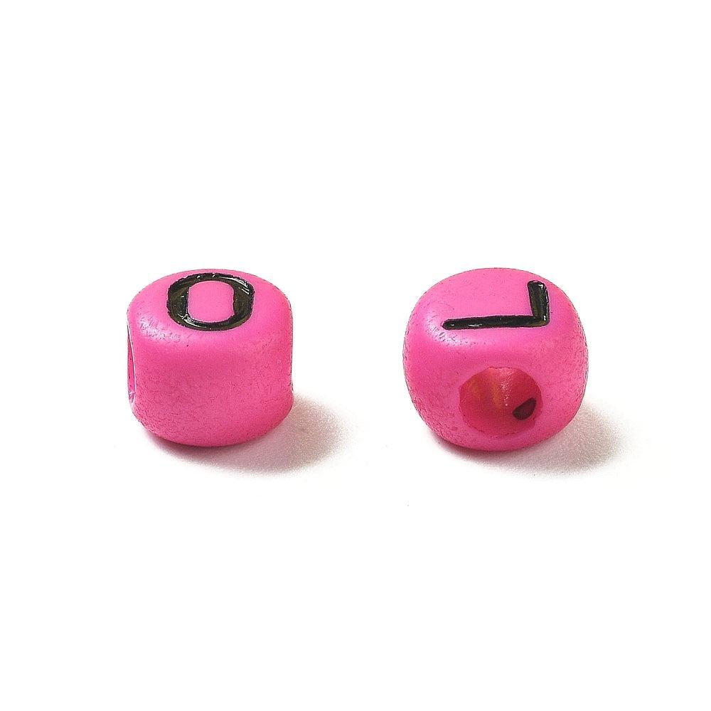 Acryl letterkralen Ø2.5mm rond donker roze 7mm - 100 stuks-Kralen-Kraaltjes van Renate