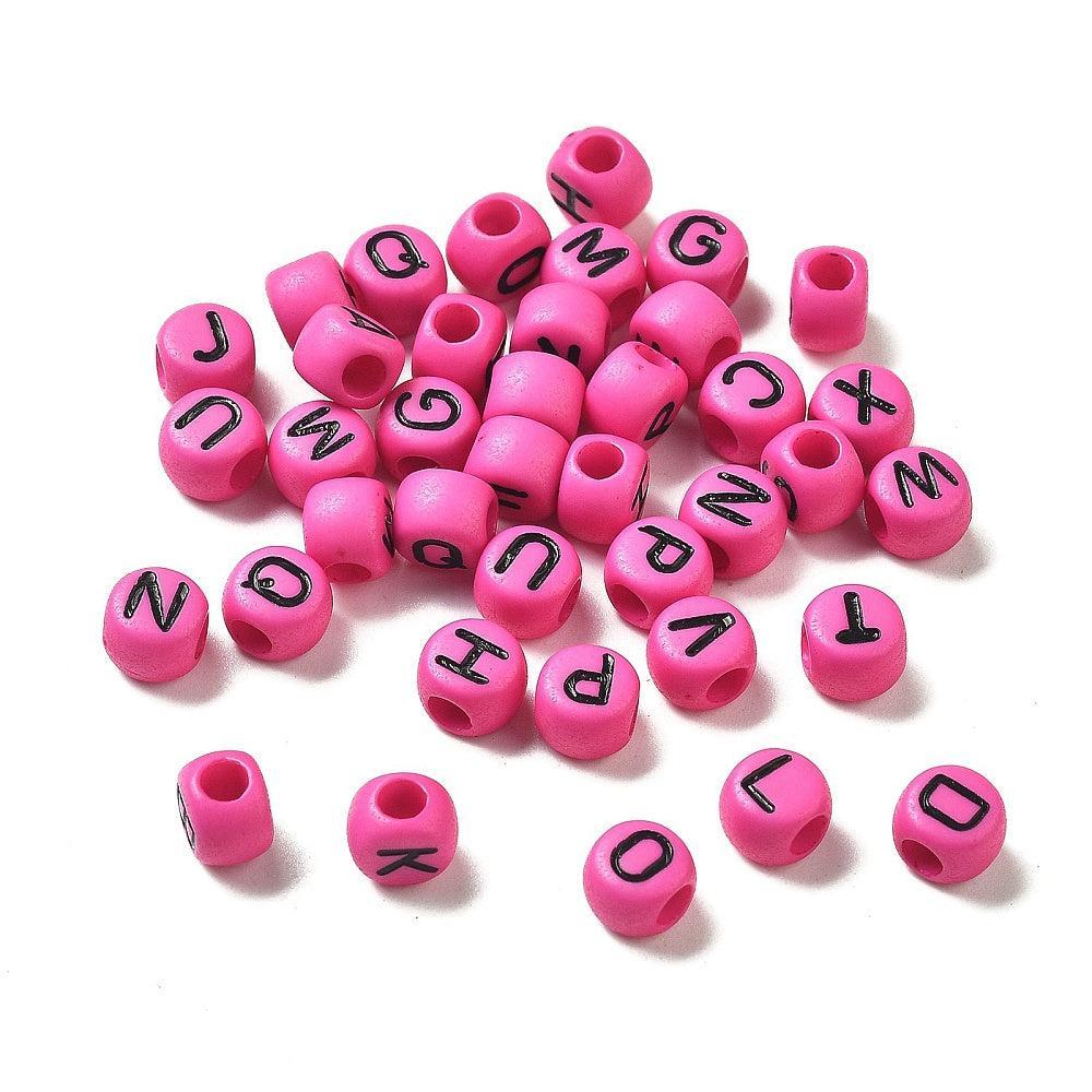 Acryl letterkralen Ø2.5mm rond donker roze 7mm - 100 stuks-Kralen-Kraaltjes van Renate