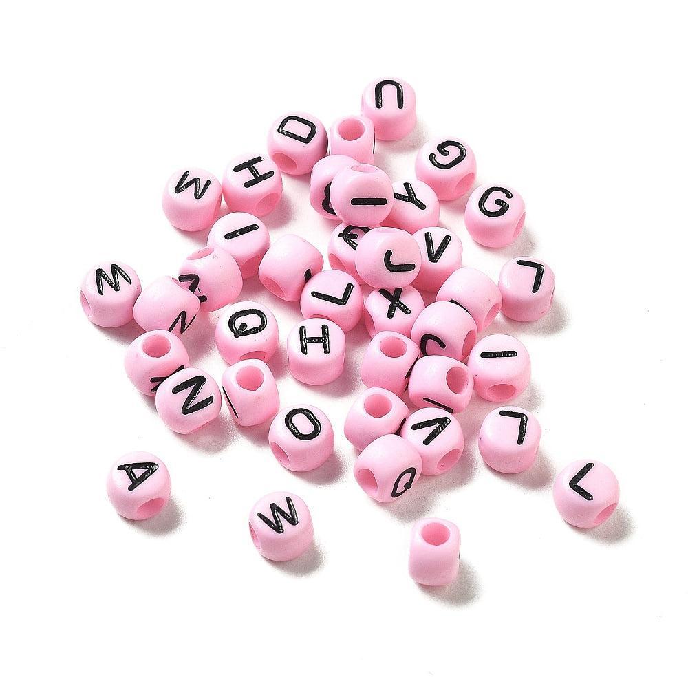 Acryl letterkralen Ø2.5mm rond roze zwart 7mm - 100 stuks-Kralen-Kraaltjes van Renate