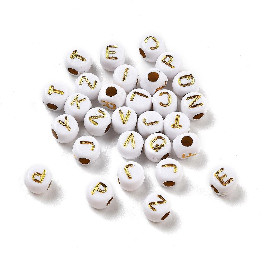 Acryl letterkralen Ø3mm rond Wit-goud 6mm - 100 stuks-Kralen-Kraaltjes van Renate