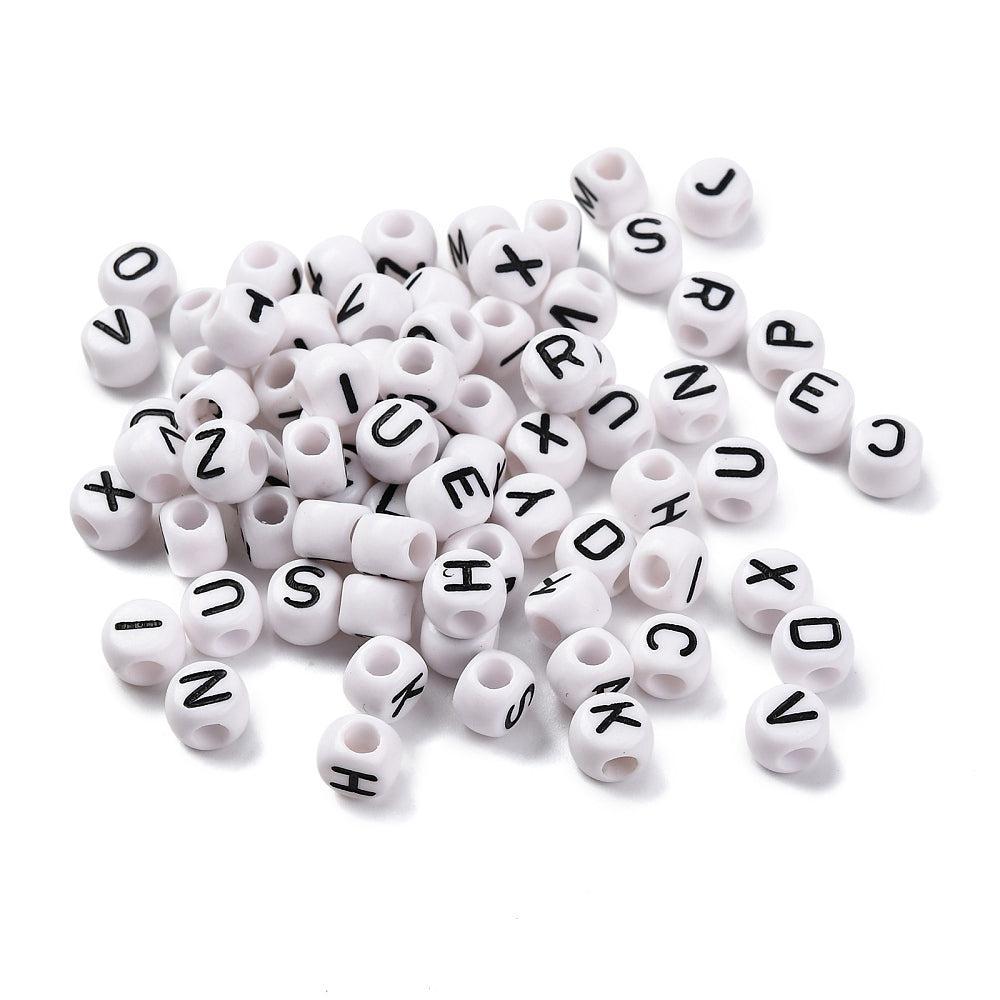 Acryl letterkralen Ø3mm rond Wit-zwart 6mm - 100 stuks-Kralen-Kraaltjes van Renate