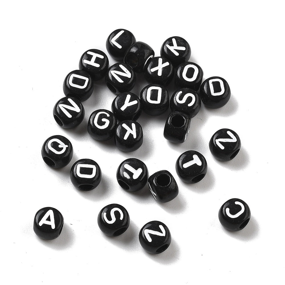 Acryl letterkralen Ø3mm rond Zwart-wit 6mm - 100 stuks-Kralen-Kraaltjes van Renate
