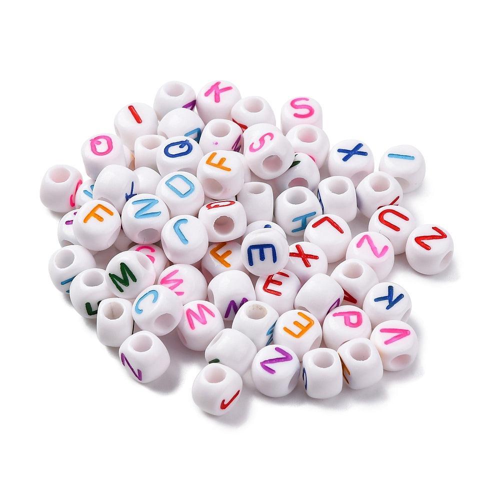 Acryl letterkralen Ø3mm rond wit multicolor 6mm - 100 stuks-Kralen-Kraaltjes van Renate