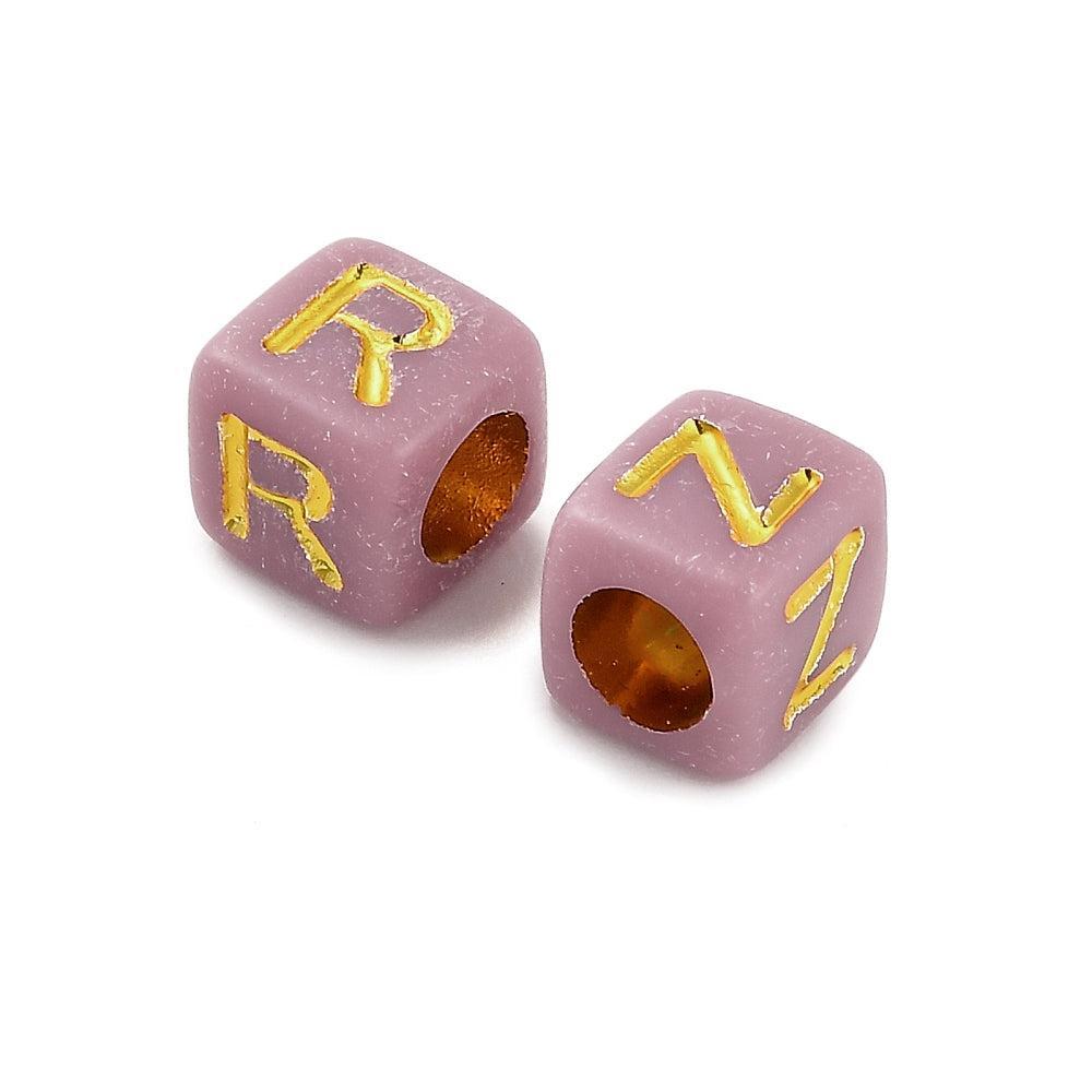 Acryl letterkralen Ø3mm vierkant donker roze goud 6mm - 100 stuks-Kralen-Kraaltjes van Renate