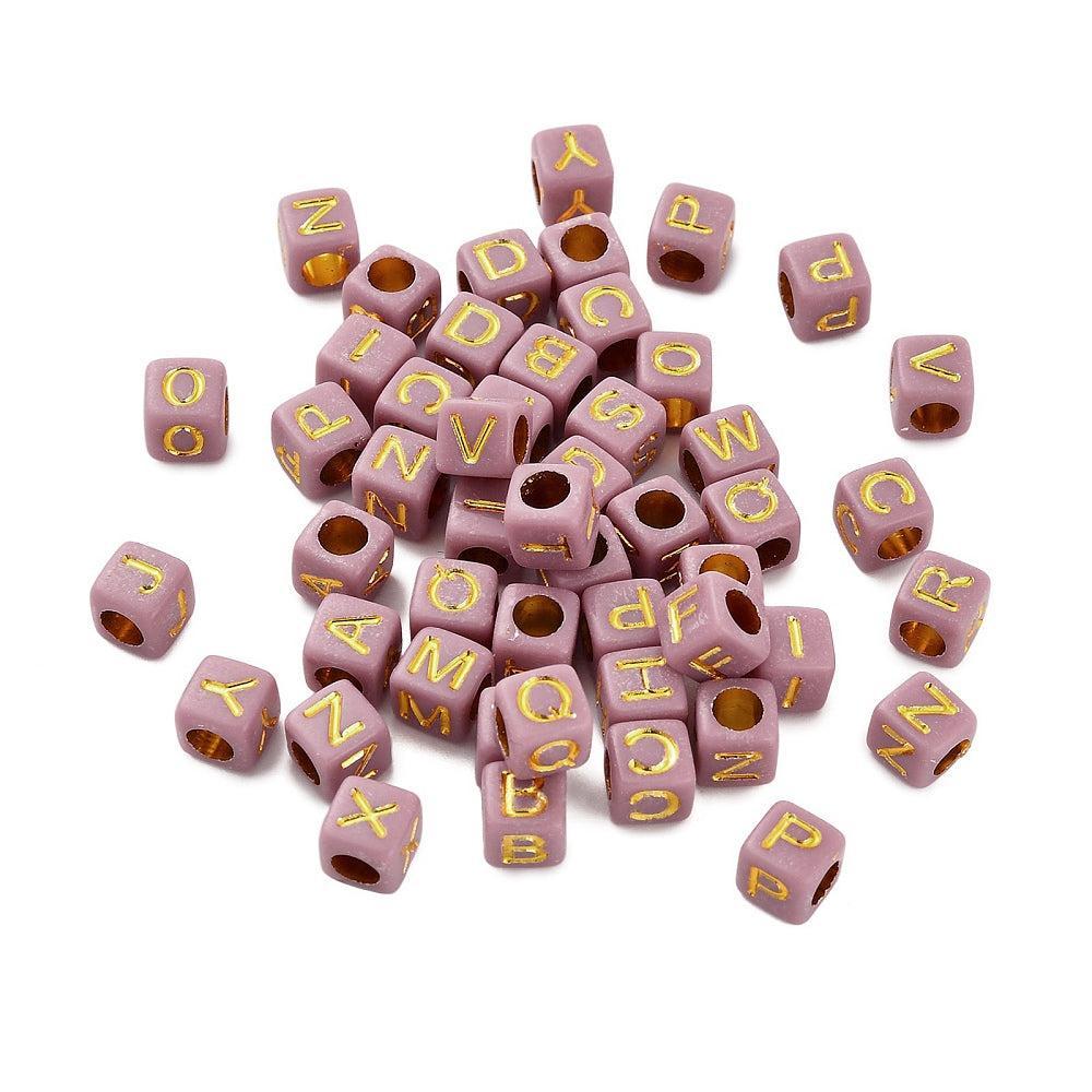 Acryl letterkralen Ø3mm vierkant donker roze goud 6mm - 100 stuks-Kralen-Kraaltjes van Renate