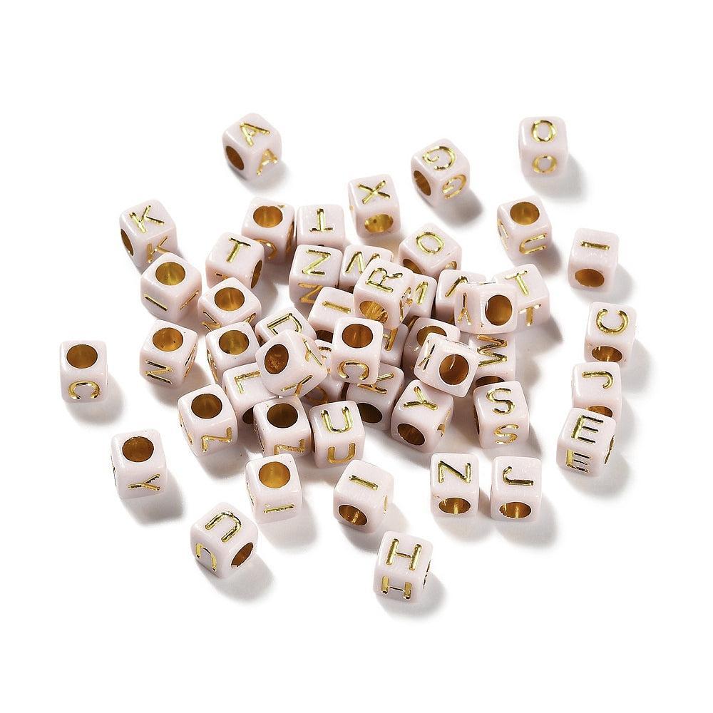 Acryl letterkralen Ø3mm vierkant tlicht roze goud 6mm - 100 stuks-Kralen-Kraaltjes van Renate