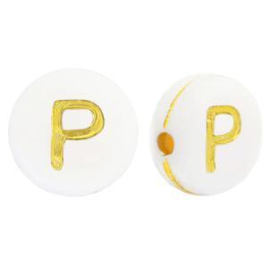 Acryl letterkralen letter P Wit goud 7mm - 10 stuks-Kralen-Kraaltjes van Renate
