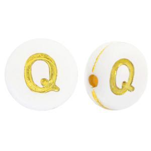 Acryl letterkralen letter Q Wit goud 7mm - 10 stuks-Kralen-Kraaltjes van Renate