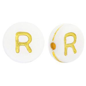 Acryl letterkralen letter R Wit goud 7mm - 10 stuks-Kralen-Kraaltjes van Renate