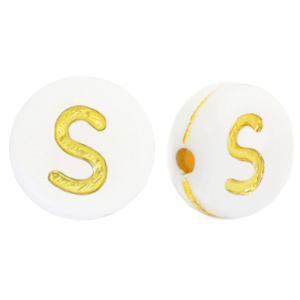 Acryl letterkralen letter S Wit goud 7mm - 10 stuks-Kralen-Kraaltjes van Renate