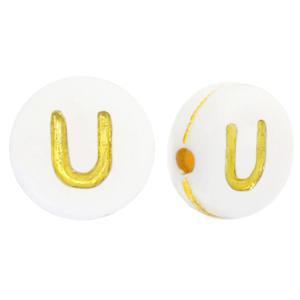 Acryl letterkralen letter U Wit goud 7mm - 10 stuks-Kralen-Kraaltjes van Renate