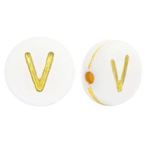 Acryl letterkralen letter V Wit goud 7mm - 10 stuks-Kralen-Kraaltjes van Renate