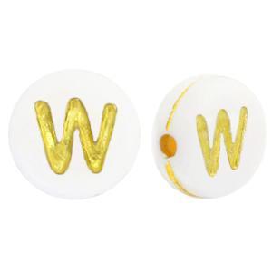 Acryl letterkralen letter W Wit goud 7mm - 10 stuks-Kralen-Kraaltjes van Renate