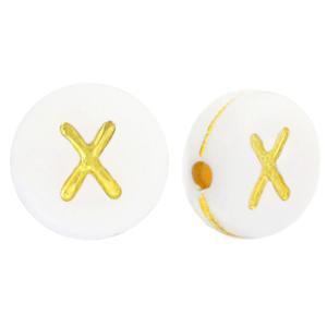 Acryl letterkralen letter X Wit goud 7mm - 10 stuks-Kralen-Kraaltjes van Renate