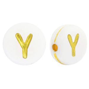 Acryl letterkralen letter Y Wit goud 7mm - 10 stuks-Kralen-Kraaltjes van Renate