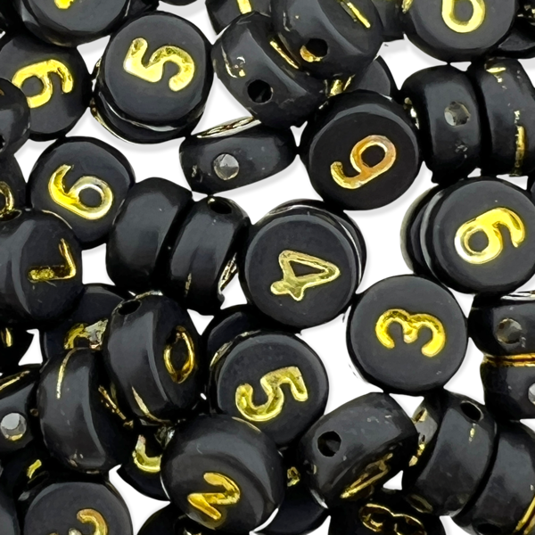 Acryl letterkralen cijfers 0-9 zwart-goud 7mm - 100 stuks-Kralen-Kraaltjes van Renate