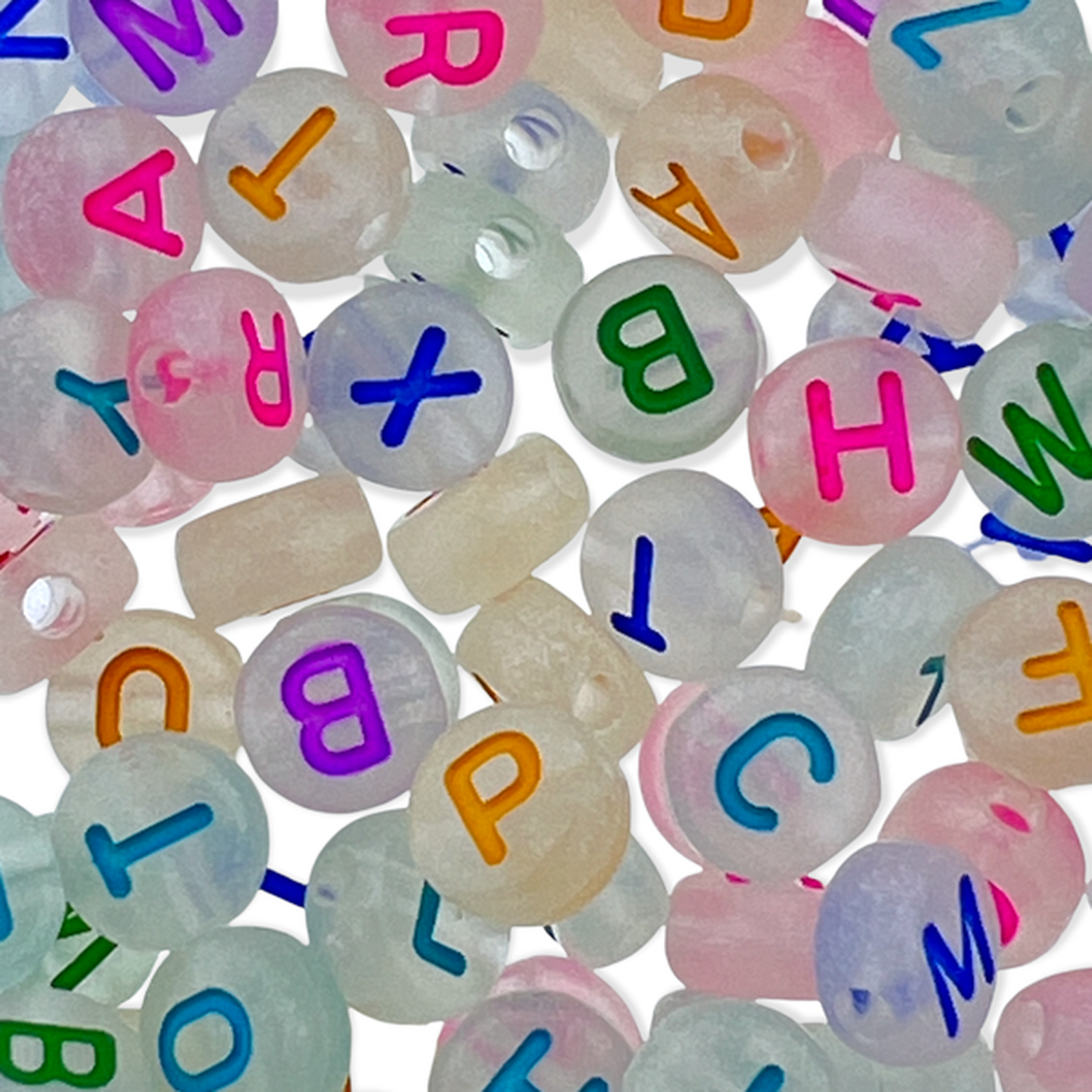 Acryl letterkralen glow in the dark-multicolor 7mm - 100 stuks-Kralen-Kraaltjes van Renate