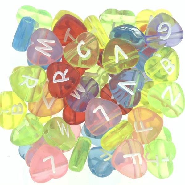 Acryl letterkralen hart multicolour-wit 10mm - 25 stuks-Kraaltjes van Renate