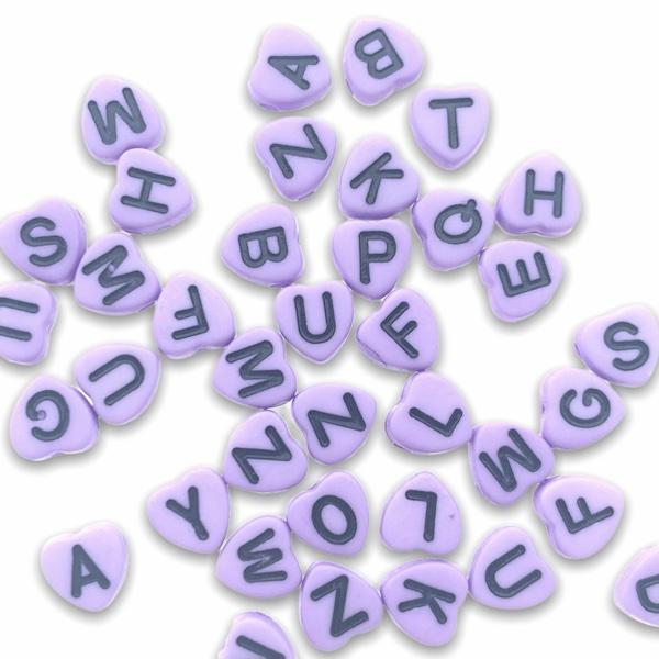 Acryl letterkralen hart paars-zwart 7mm - 100 stuks-Kraaltjes van Renate