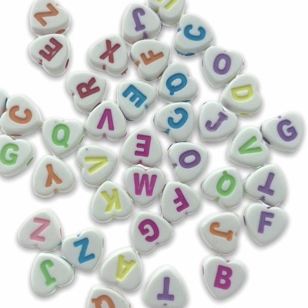 Acryl letterkralen hart wit-multicolor 7mm - 100 stuks-Kraaltjes van Renate