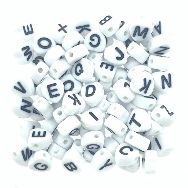 Acryl letterkralen hart wit-zwart 7mm - 100 stuks-Kraaltjes van Renate