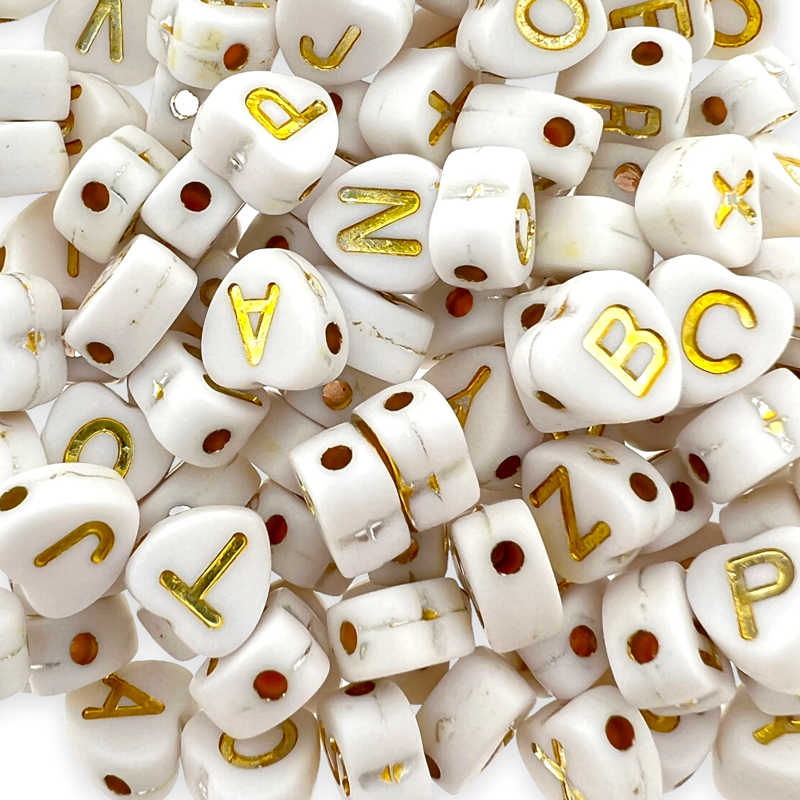 Acryl letterkralen hartjes wit-goud 7mm - 100 stuks-Kralen-Kraaltjes van Renate
