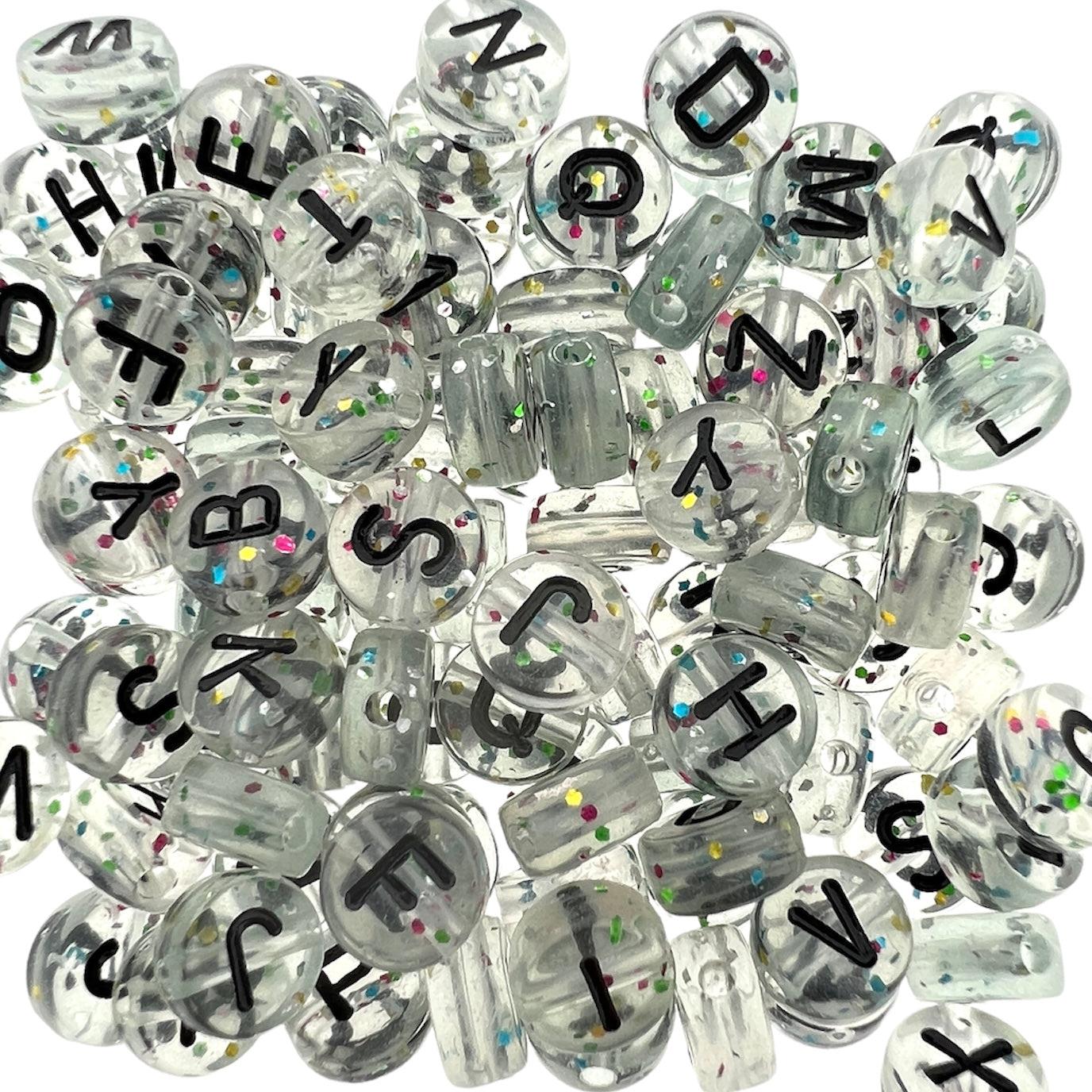 Acryl letterkralen rond glitter 7mm - 100 stuks-Kralen-Kraaltjes van Renate