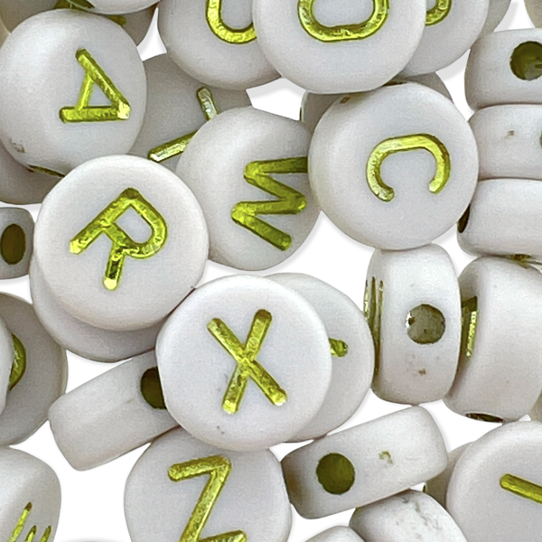 Acryl letterkralen rond wit-goud 10mm - 50stuks-Kralen-Kraaltjes van Renate