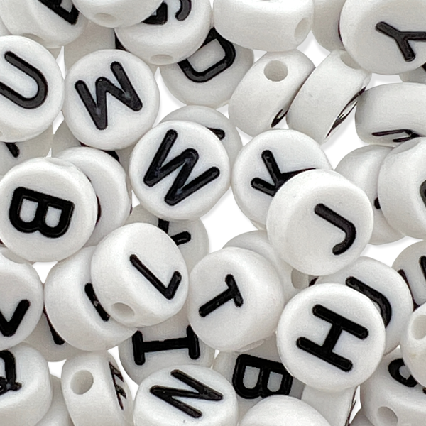 Acryl letterkralen rond wit- zwart 10mm - 50stuks-Kralen-Kraaltjes van Renate