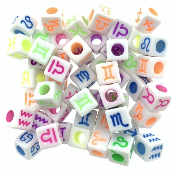 Acryl letterkralen sterrenbeelden vierkant wit-multicolor 7mm - 50 stuks-Kraaltjes van Renate