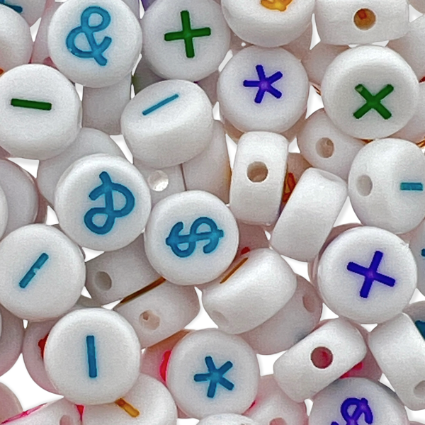 Acryl letterkralen symbolen wit-multicolor 7mm - 100 stuks-Kralen-Kraaltjes van Renate