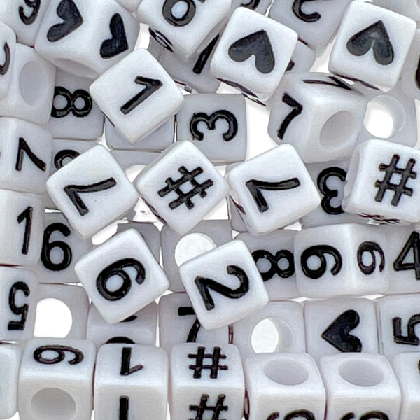 Acryl letterkralen vierkant cijfers 0-9 wit-zwart 7mm - 100 stuks-Kralen-Kraaltjes van Renate