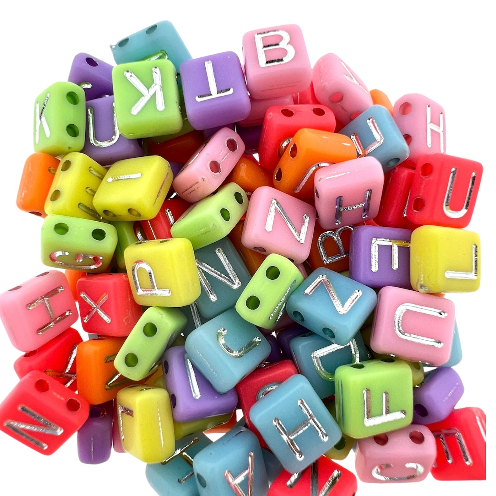 Acryl letterkralen vierkant gekleurd-zilver 12mm - 100 stuks-Kralen-Kraaltjes van Renate