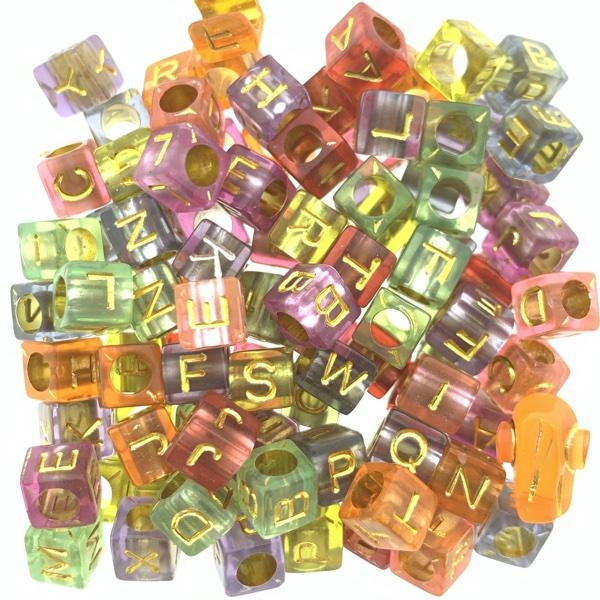 Acryl letterkralen vierkant multicolor-goud 7mm - 100 stuks-Kraaltjes van Renate