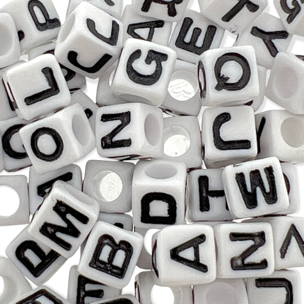 Acryl letterkralen vierkant wit-zwart 8mm - 50stuks-Kralen-Kraaltjes van Renate