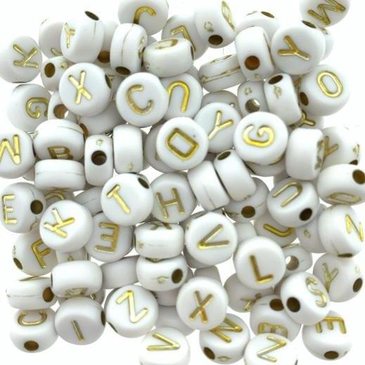 Acryl letterkralen wit-goud 7mm - 100 stuks-Kraaltjes van Renate