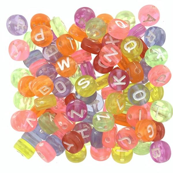Acryl letterkralen wit-multicolor 7mm - 100 stuks-Kraaltjes van Renate
