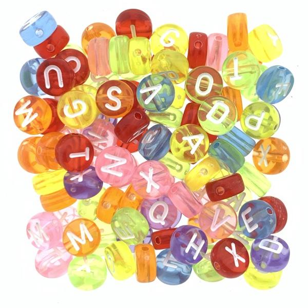 Acryl letterkralen wit-multicolor 7mm - 100 stuks-Kraaltjes van Renate