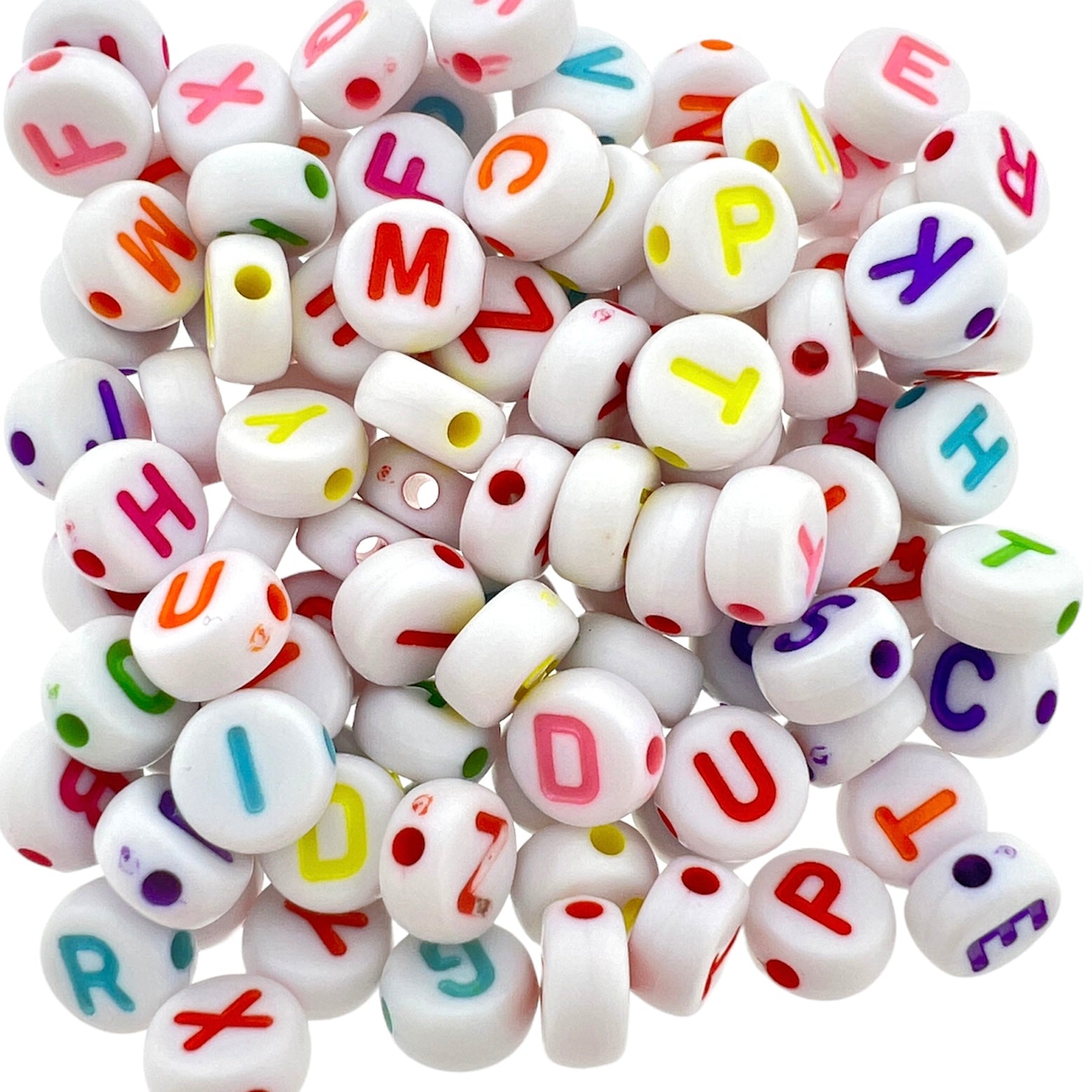 Acryl letterkralen wit-multicolor 7mm - 100 stuks-Kralen-Kraaltjes van Renate