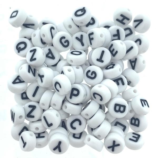 Acryl letterkralen wit-zwart 7mm - 100 stuks-Kraaltjes van Renate