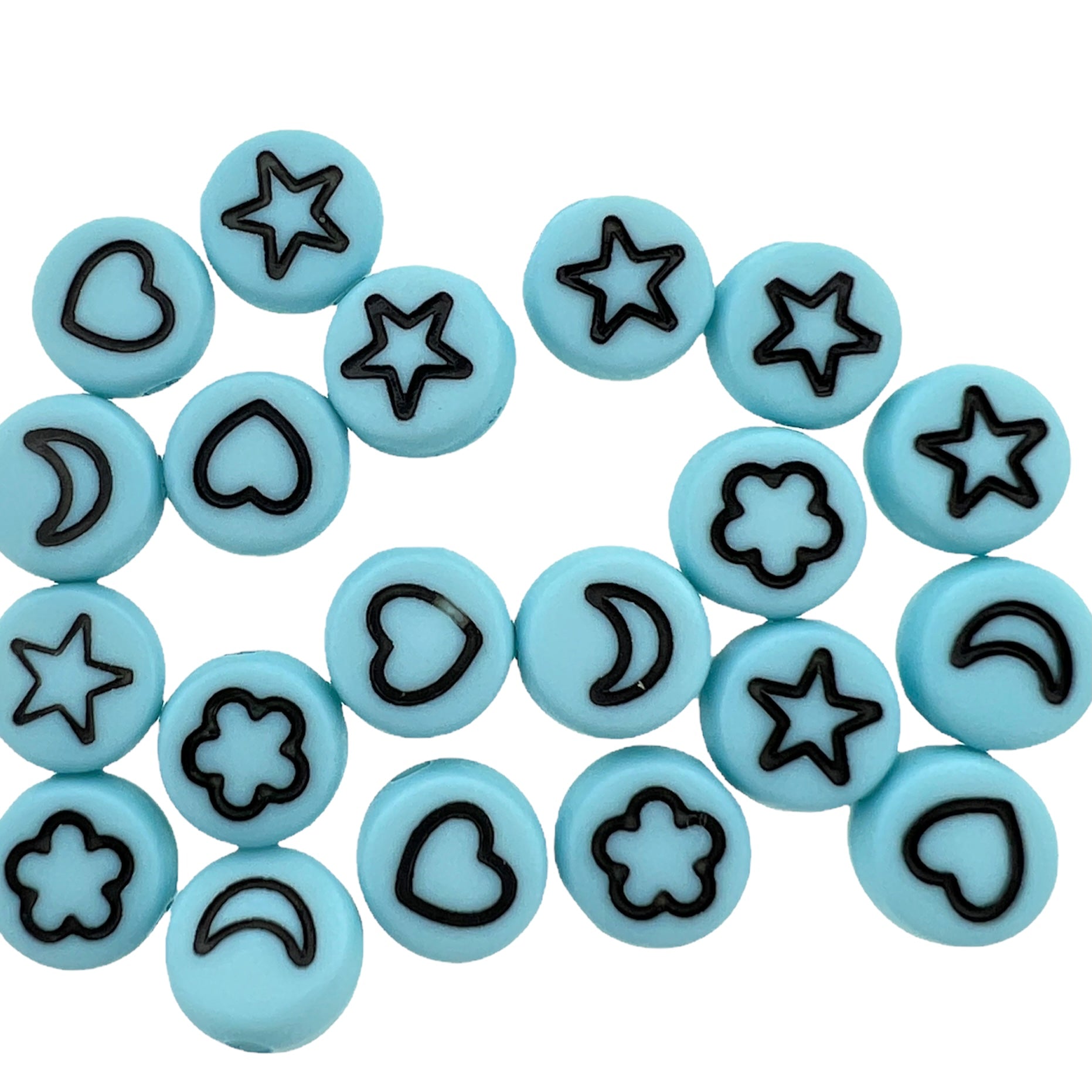 Acryl letterkralen wolk/maan/hart/ster blauw-zwart 7mm - 20 stuks-Kralen-Kraaltjes van Renate