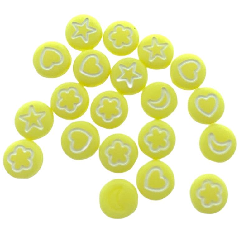 Acryl letterkralen wolk/maan/hart/ster geel-wit 7mm - 20 stuks-Kralen-Kraaltjes van Renate