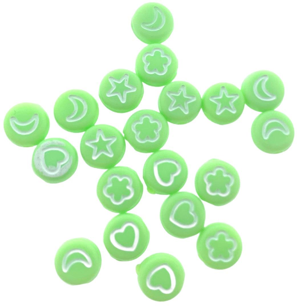Acryl letterkralen wolk/maan/hart/ster groen-wit 7mm - 20 stuks-Kralen-Kraaltjes van Renate