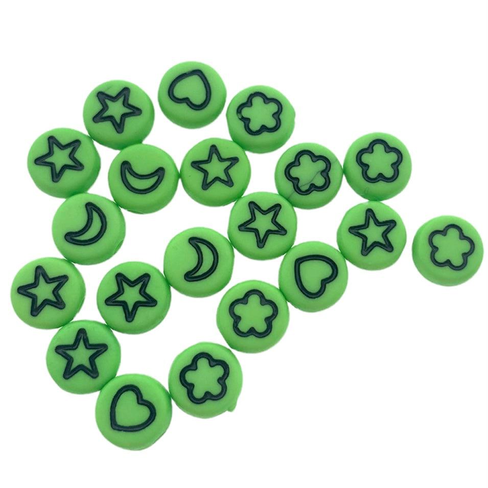 Acryl letterkralen wolk/maan/hart/ster groen-zwart 7mm - 20 stuks-Kralen-Kraaltjes van Renate