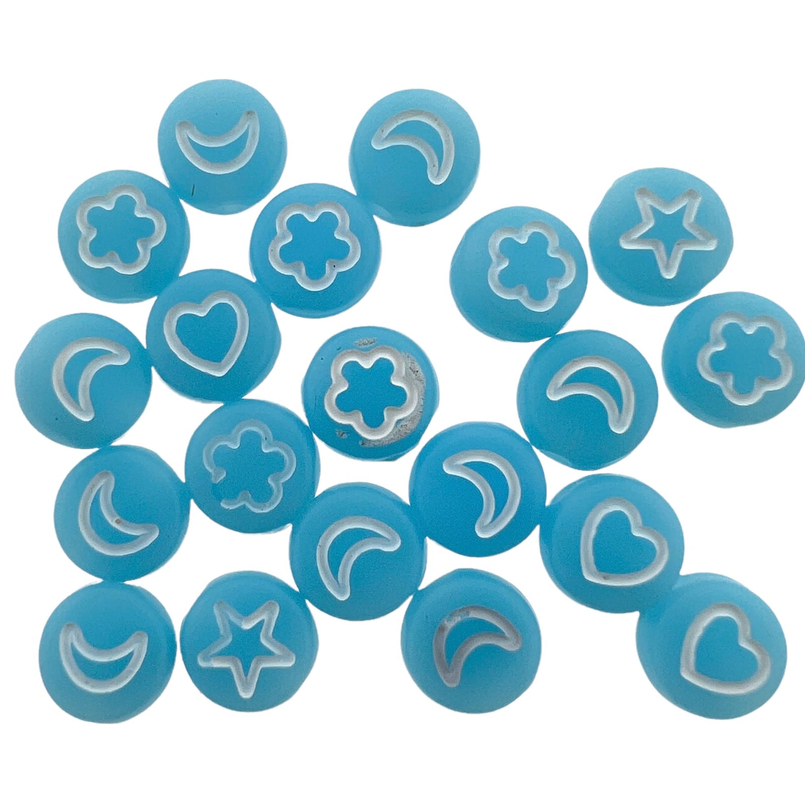 Acryl letterkralen wolk/maan/hart/ster licht blauw-wit 7mm - 20 stuks-Kralen-Kraaltjes van Renate
