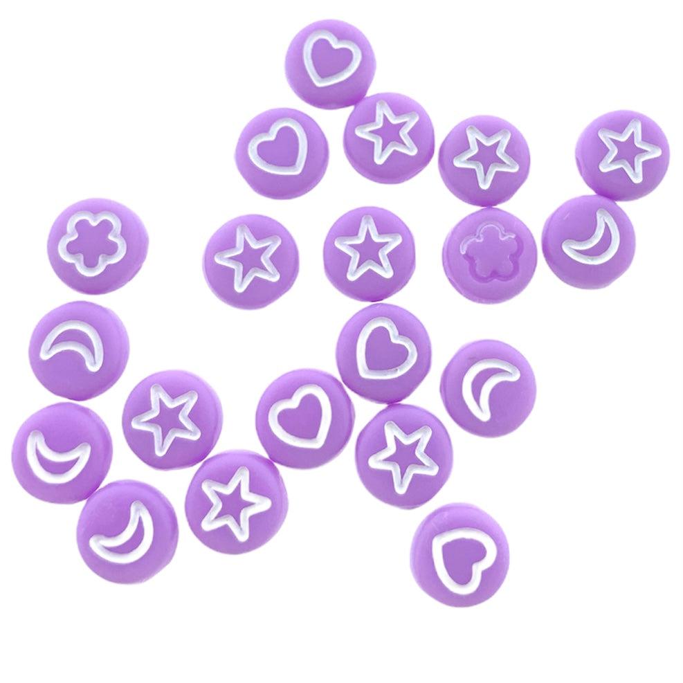 Acryl letterkralen wolk/maan/hart/ster licht paars-wit 7mm - 20 stuks-Kralen-Kraaltjes van Renate