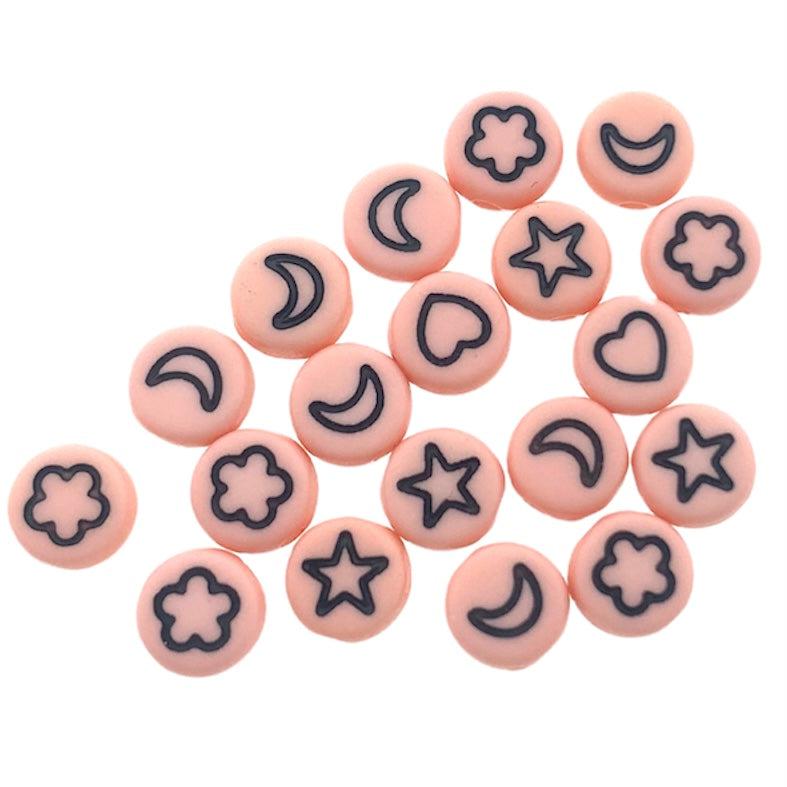 Acryl letterkralen wolk/maan/hart/ster licht roze-wit 7mm - 20 stuks-Kralen-Kraaltjes van Renate
