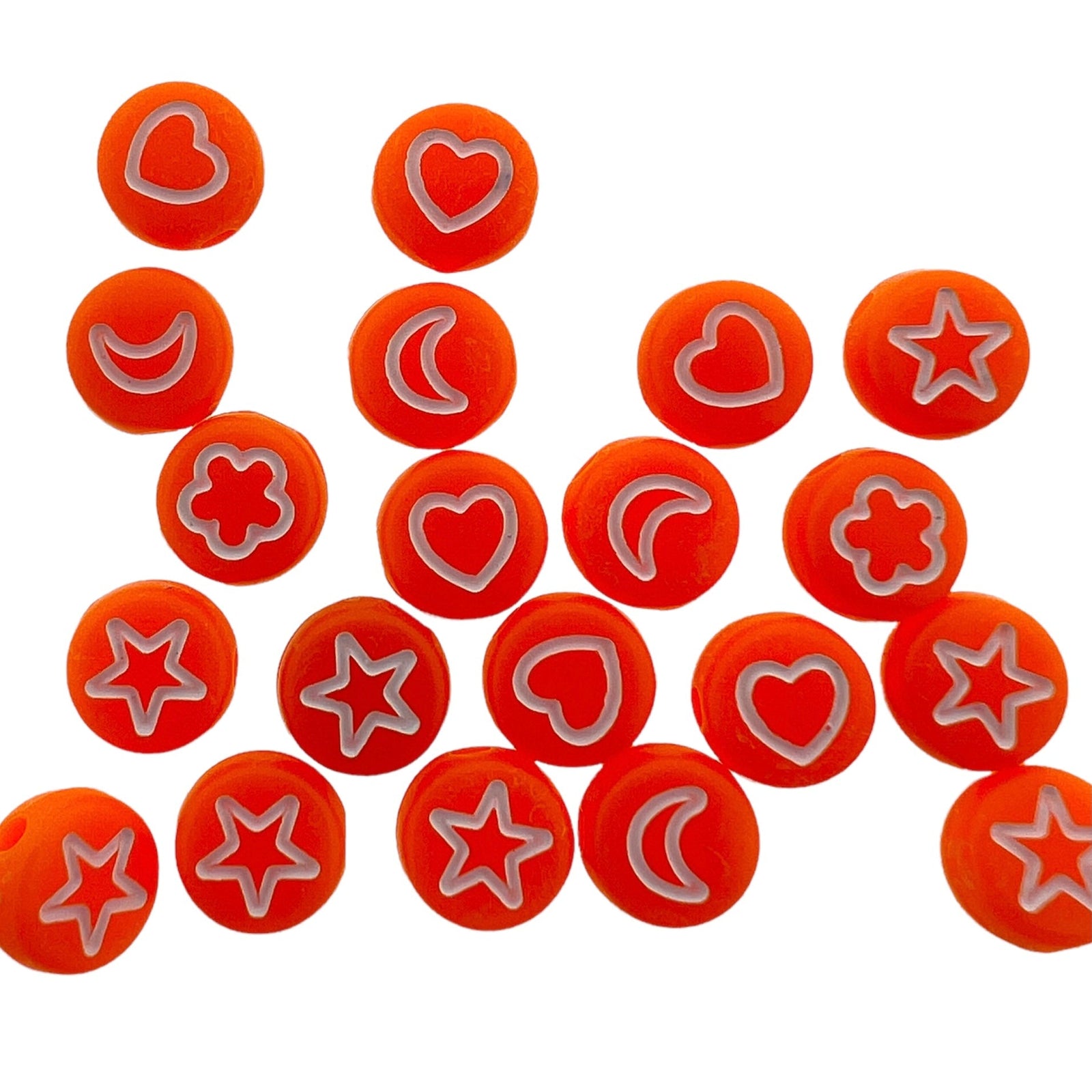 Acryl letterkralen wolk/maan/hart/ster neon oranje-wit 7mm - 20 stuks-Kralen-Kraaltjes van Renate